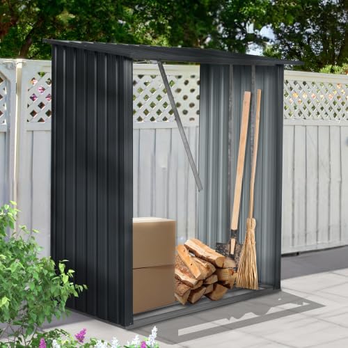 Amazon | L163xW89xH154cm 薪ラック 薪棚 薪ストッカー 屋外 スチール